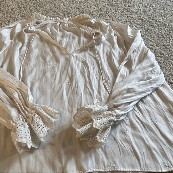 Ulla Johnson Irene Pearl White Drawstring Neck Blouse - Picture 8 of 12